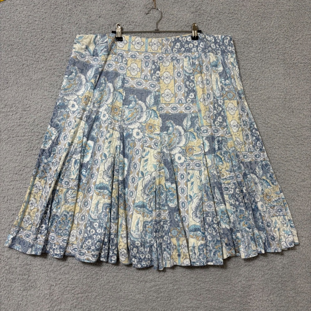 Floral Patchwork Midi Skirt Elastic Waist Cottage Comfortable Plus 2X Pleated